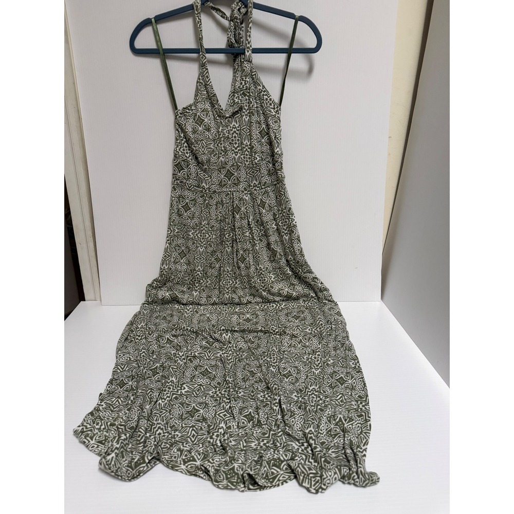 Banana Republic Olive Green Geometric Print Halter Maxi Dress XS Lyocell
